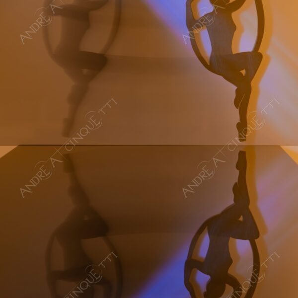 still life studio photography opera d'arte artwork legno wood ombra shadow prfilo silhouette riflessi reflections specchio mirror ginnasta gymnast ballerina dancer cerchio circle hula hoop altalena swing lunga esposizione long exposure