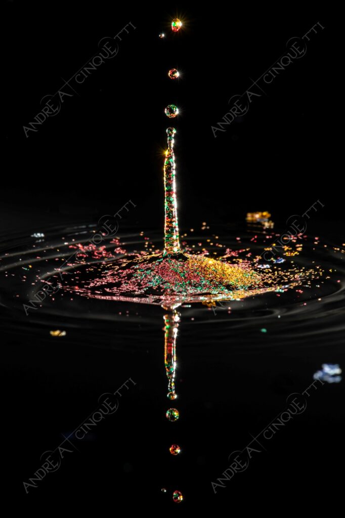 macro photography goccia gocce d'acqua water drop drops high speed sync riflessi reflections splash colori colours bounce bouncing porporina