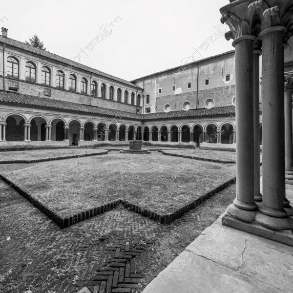vercelli piemonte italia italy chiesa church basilica sant'andrea chiostro cloister architecture architettura archi arcs colonne columns pillars prospettiva perspective erba grass bianco e nero black and white b&w