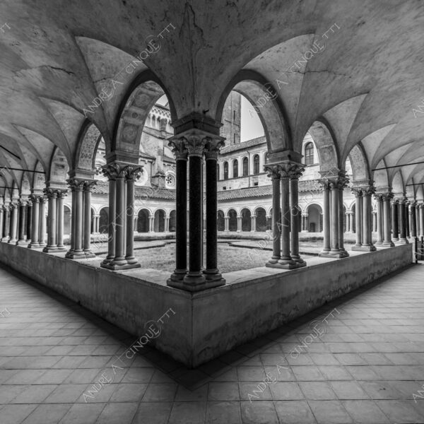 vercelli piemonte italia italy chiesa church basilica sant'andrea chiostro cloister architecture architettura archi arcs colonne columns pillars prospettiva perspective erba grass bianco e nero black and white b&w