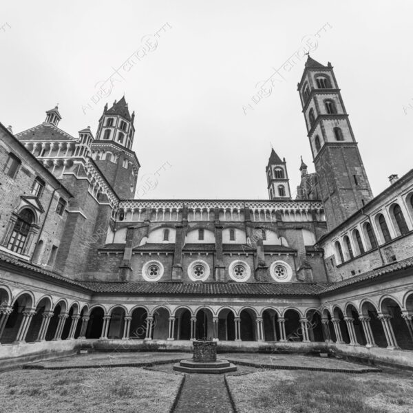 vercelli piemonte italia italy chiesa church basilica sant'andrea chiostro cloister architecture architettura archi arcs colonne columns pillars prospettiva perspective erba grass bianco e nero black and white b&w